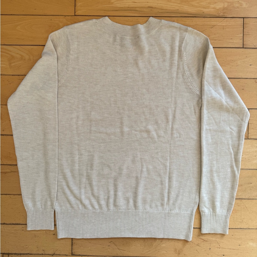 Loft simple elegant beige long sleeve crew neck lightweight knit sweater women S - Picture 2 of 4